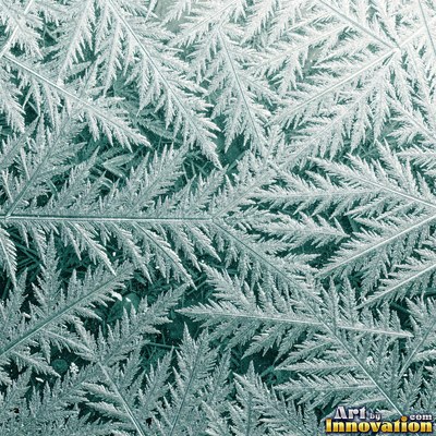 Snowflakes resting on dark sea green ice