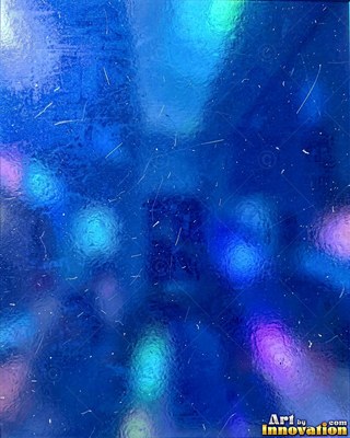 Frosted iridescent glass with soft cobalt color shifts