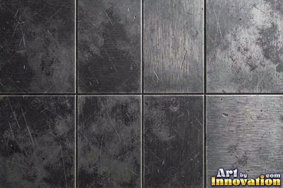 Brushed metal sheet with fine straight lines in cool blued steel