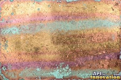 Copper roof panel with drips of patina running down it