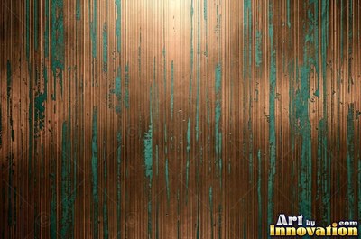 Oxidized copper with a mottled dark surface and bright scratches