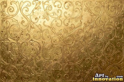 Crinkled gold leaf laid in overlapping squares with fine seams