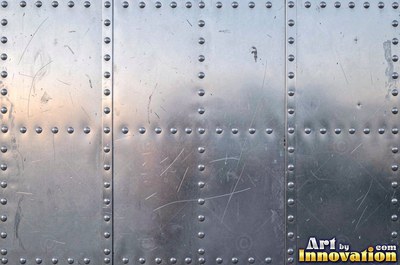 Industrial metal with chipped hazard stripes worn back to bare metal