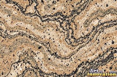 Polished granite with dense speckles of mineral crystals in warm beige
