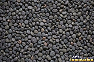 Smooth river pebbles packed tightly in salt and pepper tones