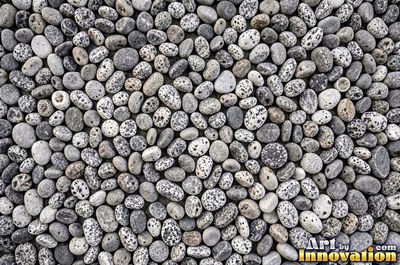 Smooth river pebbles packed tightly in salt and pepper tones