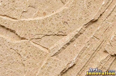 Sandstone with fossil ripple marks across it in sandy tan