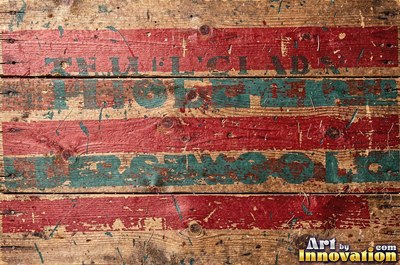 Distressed painted planks rubbed through to bare wood along every edge