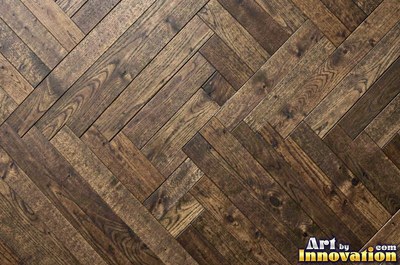 Basket weave parquet of small blocks in driftwood silver gray
