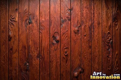 Vertical barn boards in oxblood red stain with every knot showing through