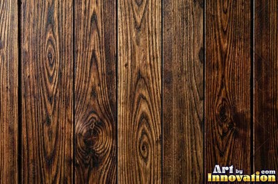 Wide boards in espresso brown stain with hairline checks and nail holes