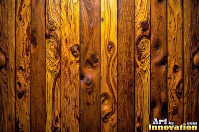 Vertical barn boards in oxblood red stain with every knot showing through