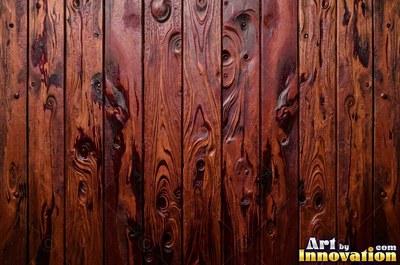 Wide boards in espresso brown stain with hairline checks and nail holes