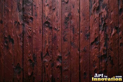 Vertical barn boards in oxblood red stain with every knot showing through