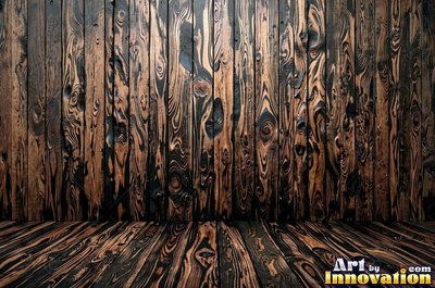Tall vertical planks of old growth timber in a deep translucent stain