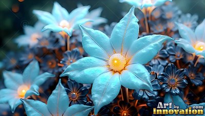 Light blue star-shaped flowers with bright yellow centers