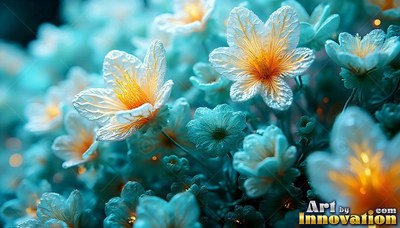 Facing forward in a garden, white flowers open with bright orange centers