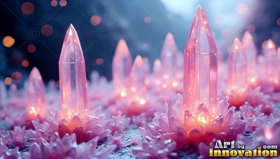 Pink crystal spires rising from crystalline flowers