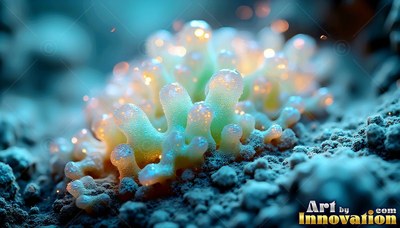 Pale green coral shape with bright tips on blue ground