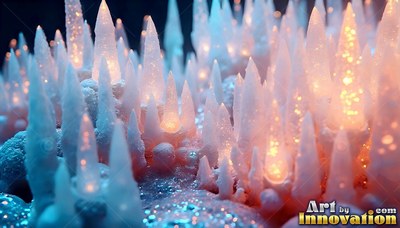 Spiky pink and blue ice crystals lit from within