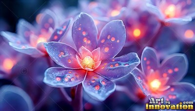 Purple flowers with bright yellow centers in close up