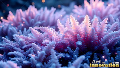 Pink coral branches reach upward in soft pink and purple light