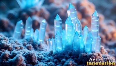 Bright blue crystal spires sprout up from soft sandy soil
