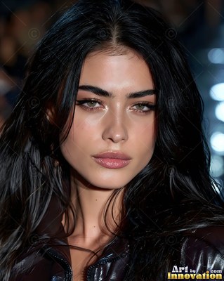 Woman with long dark hair and hazel eyes looking ahead