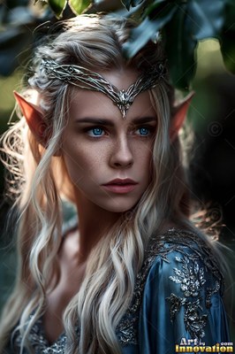 Elf woman with blue eyes wearing a silver crown