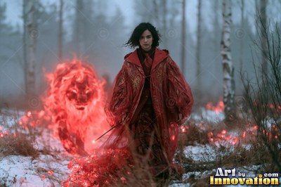Young woman with a gold lion crest on her robe reading a glowing spell book beside the hearth of the tower common room