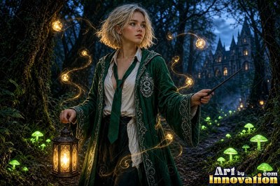 Acolyte of the House of the Serpents raising a shield of light in a lakeside dungeon corridor lit by torches