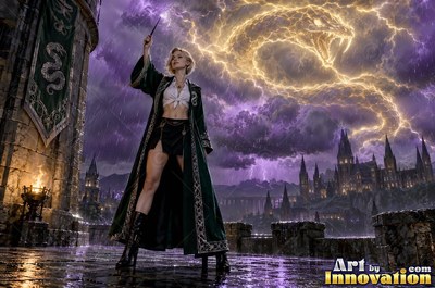 Acolyte of the House of the Serpents raising a shield of light in a lakeside dungeon corridor lit by torches