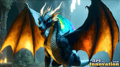 Handsome man with a magnificent pride-colored rainbow dragon, AI-generated LGBTQ fantasy art by Art by Innovation