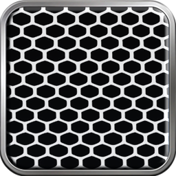 A silver metallic icon with beveled edges on a dark ground