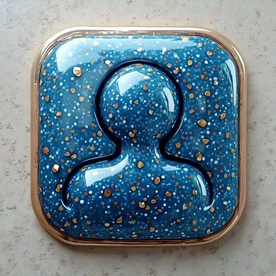 A blue-black glossy digital icon with a reflective finish