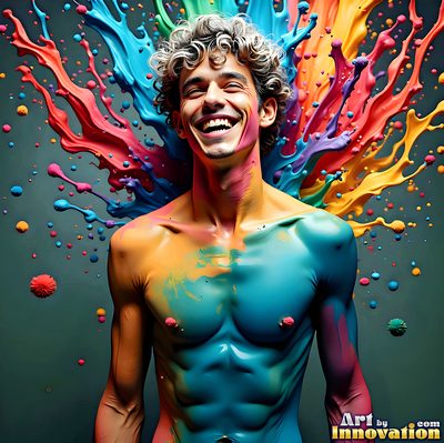 The male form in bold color, light, and motion. Cinematic UHD abstract art.