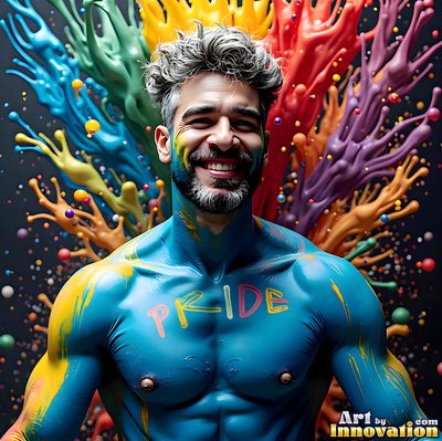 The male form in bold color, light, and motion. Cinematic UHD abstract art.