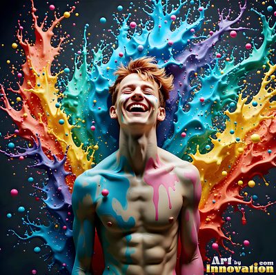 The male form in bold color, light, and motion. Cinematic UHD abstract art.