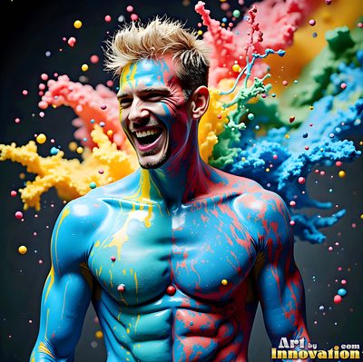 The male form in bold color, light, and motion. Cinematic UHD abstract art.
