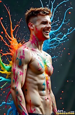 The male form in bold color, light, and motion. Cinematic UHD abstract art.