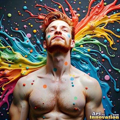 The male form in bold color, light, and motion. Cinematic UHD abstract art.