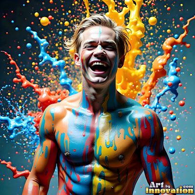 The male form in bold color, light, and motion. Cinematic UHD abstract art.