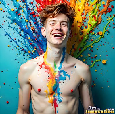 The male form in bold color, light, and motion. Cinematic UHD abstract art.