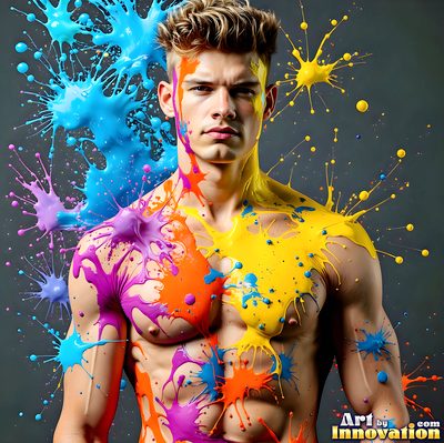 The male form in bold color, light, and motion. Cinematic UHD abstract art.