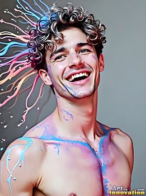 The male form in bold color, light, and motion. Cinematic UHD abstract art.