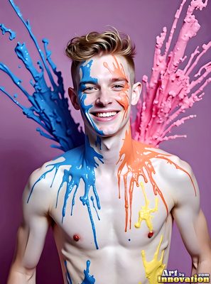 The male form in bold color, light, and motion. Cinematic UHD abstract art.