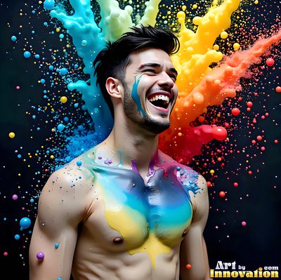 The male form in bold color, light, and motion. Cinematic UHD abstract art.