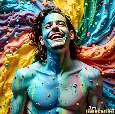 The male form in bold color, light, and motion. Cinematic UHD abstract art.