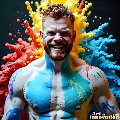 The male form in bold color, light, and motion. Cinematic UHD abstract art.