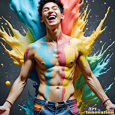 The male form in bold color, light, and motion. Cinematic UHD abstract art.